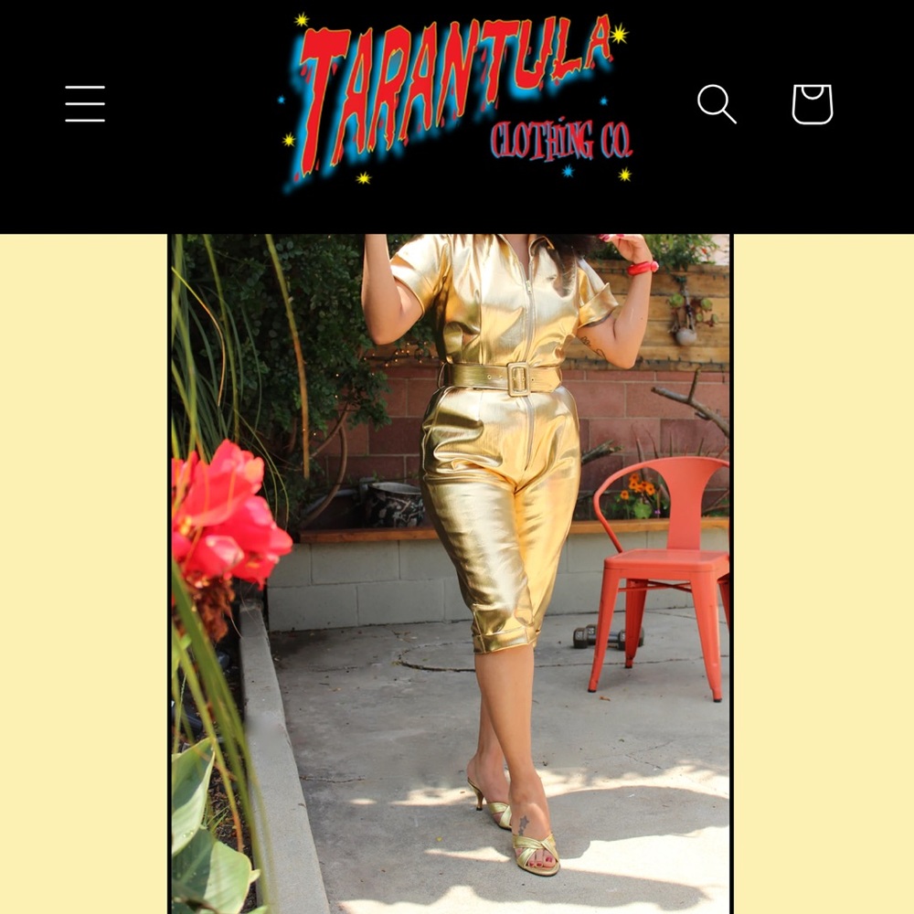Vintage rockabilly pinup new tarantula clothing small gold romper jumpsuit VLV